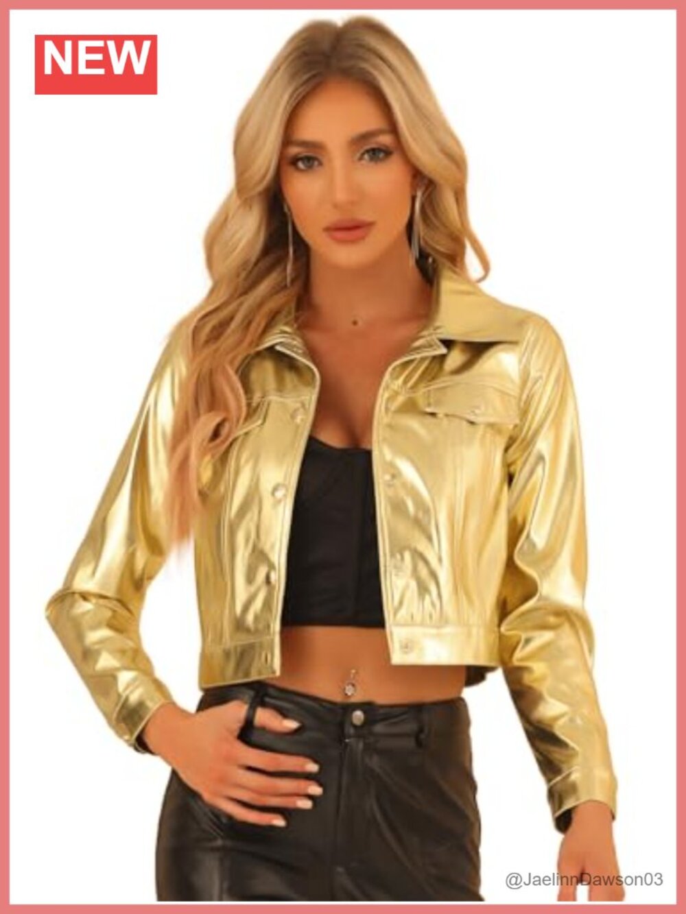 Metallic Faux Leather Biker Jacket Moto Crop Party